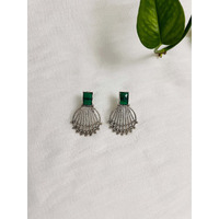 Silver oxidized earring with green stone | Indian jewelry