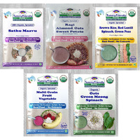 TummyFriendly Foods Certified USDA Organic Stage3 Sprouted Porridge Mixes Trial Packs | Organic Baby Food for 8 Months Old | Sprouted Ragi, Brown Rice, Oats, Sathu Maavu, Pulses, Vegetables & Fruit | 50g Each, 5 Packs Cereal (250 g, Pack of 5, 8+ Months)