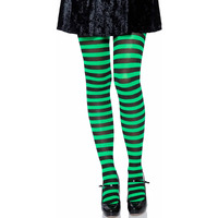 Leg Avenue Women's Nylon Striped Tights, Black/Green, One Size