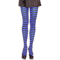 Leg Avenue Women's Nylon Striped Tights, Black/Blue, One Size