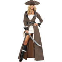 Roma Costume Deluxe 4 Piece Pirate Captain Costume, Distressed Brown, Small