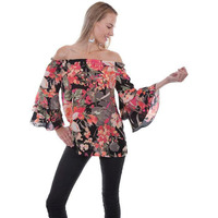 Scully Women's Honey Creek by Floral Peasant Blouse Black Medium