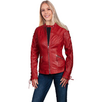 Scully Western Jacket Womens Laced Sleeve Zip M Red Lamb F0_L1070