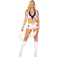 Roma Costume Women's 4pc Touchdown Cheer Costume, White/Blue, Small