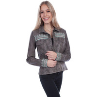 Scully Western Jacket Womens Beaded Suede Leather Snap M Gray F0_L1072