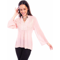 Scully Western Shirt Womens L/S V-Neck Embroidery XS Blush F0_HC878