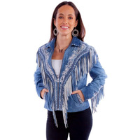 Scully Western Jacket Womens Zip Embroidered Fringe XL Blue F0_L1120