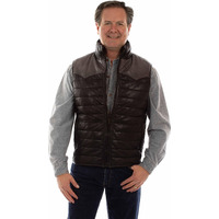 Scully Western Vest Mens Leather Zip Smooth Yoke XL Black Gray F0_2043