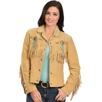 Scully Women's Fringe and Beaded Boar Suede Leather Jacket Turquoise Medium US
