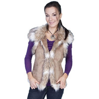 Scully Women's Faux Fur Shoulder and Trim Vest Hazelnut Small