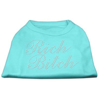 Mirage Pet Products Rich Bitch Rhinestone Pet Shirt, Medium, Aqua