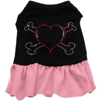 Mirage Pet Products Rhinestone Heart and Crossbones 10-Inch Pet Dress, Small, Black with Red