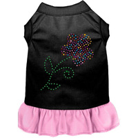 Pet Dog & Cat Dress Rhinestone, "Multi Flower" Black W/Light Pink 3XL (25-35 lbs.)