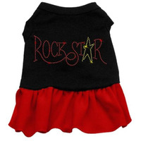 Pet Dog & Cat Dress Rhinestone, "RockStar" Black W/Red 2XL (20-25 lbs.)