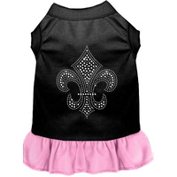 Pet Dog & Cat Dress Rhinestone, "Silver Fleur De Lis" Black W/Light Pink 2XL (20-25 lbs.)