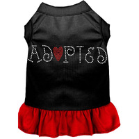 Pet Dog & Cat Dress Rhinestone, "Adopted" Black W/Red 2XL (20-25 lbs.)