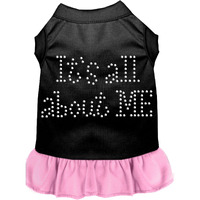Pet Dog & Cat Dress Rhinestone, "It's All About Me" Black W/Light Pink 2XL (20-25 lbs.)