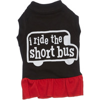 Mirage Pet Products 57-48 MDBKRD 12" I Ride The Short Bus Screen Print Dress Black with Red, Medium