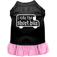 Mirage Pet Products 57-48 SMBKPK 10" I Ride The Short Bus Screen Print Dress Black with Light Pink, Small