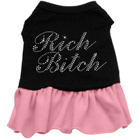 Mirage Pet Products 57-20 LGBKPK 14" Rhinestone Rich Bitch Dress Black with Light Pink, Large