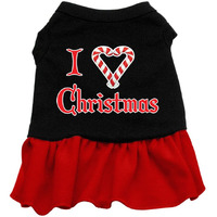 Mirage Pet Products 12-Inch I Love Christmas Screen Print Dress, Medium, Black with Red