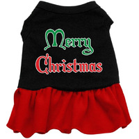 Christmas Pet Dog & Cat Dress Screen Printed, "Merry Christmas" Black W/Red XS (0-3 lbs.)