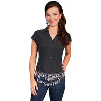 Scully Women's Cantina Celia Cap Sleeve Top Black Blouse XS