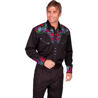 Scully Men's Vibrant Floral Embroidered Retro Western Shirt Big and Tall Blue 4X