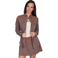 Scully Women's Striped Yoke Long Sleeve Top Brown Medium