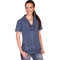 Scully Women's Button Front Short Sleeve Top - PSL-121 DB US Dark Blue