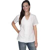 Scully Women's Button Front Short Sleeve Top White Small