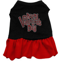 Pet Dog & Cat Dress Rhinestone, "Happy Valentines Day" Black W/Red 3XL (25-35 lbs.)