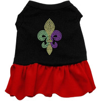 Pet Dog & Cat Dress Rhinestone, "Mardi Gras Fleur De Lis" Black W/Red 2XL (20-25 lbs.)