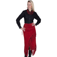 Scully Women's Suede Leather Fringe Skirt Red Small