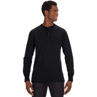 J America Men's Vintage Brushed Long Sleeve Jersey Henley (Black) (XS)