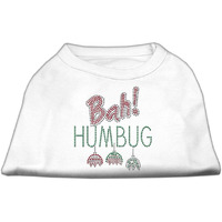 Christmas Pet Dog & Cat Shirt Rhinestone, "Bah Humbug" White MD (6-10 lbs.)