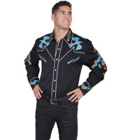 Scully Men's Phoenix Embroidered Retro Long Sleeve Western Shirt Big and Tall Black XXX-Large