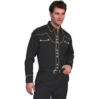 Scully Western Mens Black Cream Polyester L/S Big Snap Western Shirt 3X