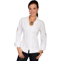 Scully Women's Peruvian Cotton Long Sleeve Studded Cross Design White (S)
