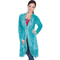 Scully Women's Boar Suede Fringed Maxi Coat - L19-81 Medium US Turquoise