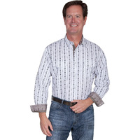 Scully Men's White Skull Stripe Print Long Sleeve Western Shirt White X-