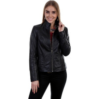 Scully Western Jacket Womens Zip Front Closure Leather L Black Lamb L5