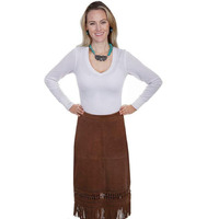 Scully Women's Leatherwear by Lamb Suede Fringe Skirt Brown Medium