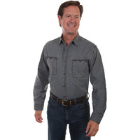 Scully Men's Vintage Slub Long Sleeve Shirt Charcoal Large