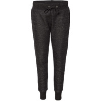 J America Ladies' Melange Fleece Jogger Pant L BLACK
