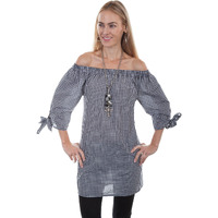 Scully Katrina Off The Shoulder Gingham Blouse Black/White SM