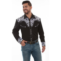 Scully White Floral Tooled Embroidered Snap Front Shirt P634 BLW **, Black, Medium