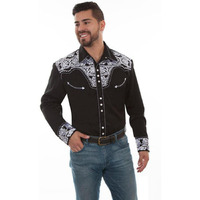 Scully White Floral Tooled Embroidered Snap Front Shirt P634 BLW **, Black, Large