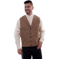 Scully Men's 541684 Plaid 4 Pocket Vest Tan L