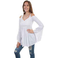 Scully Women's Cold Shoulder Long Sleeve Tunic Top White Small